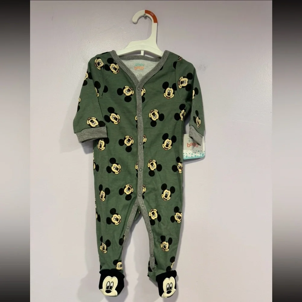Green Mickey head‎ Disney Baby footie pajamas